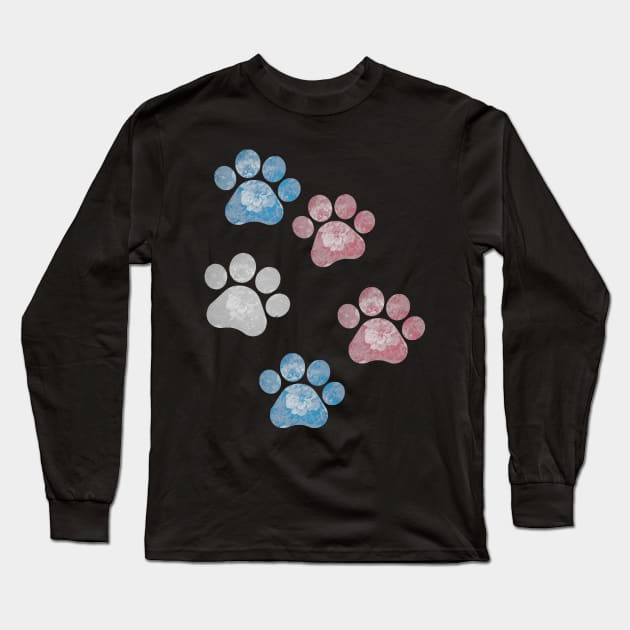 Subtle Floral Paw Prints Flag Long Sleeve T-Shirt by Gedwolcraeft